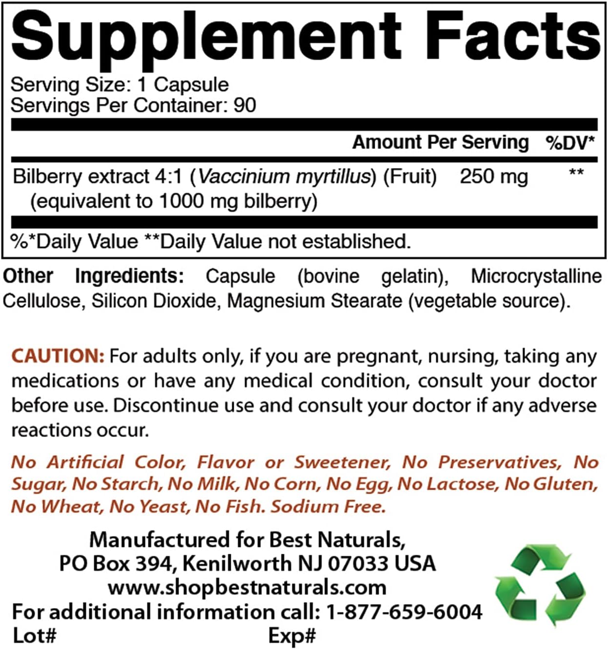 High Strength Bilberry Extract 1000mg with Vanadium 2mg and Chromium - Top Natural Formula