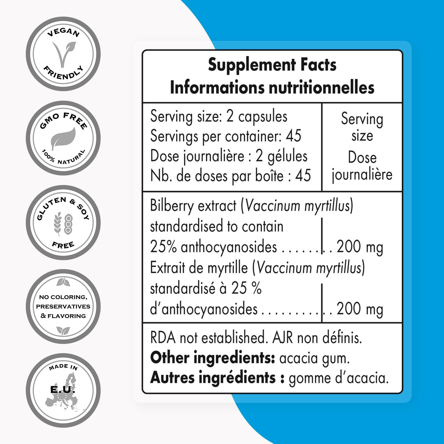 High Strength Bilberry Extract Supplement for Eyes - 25% Anthocyanin - Non-GMO & Gluten Free - 90 Vegetarian Capsules