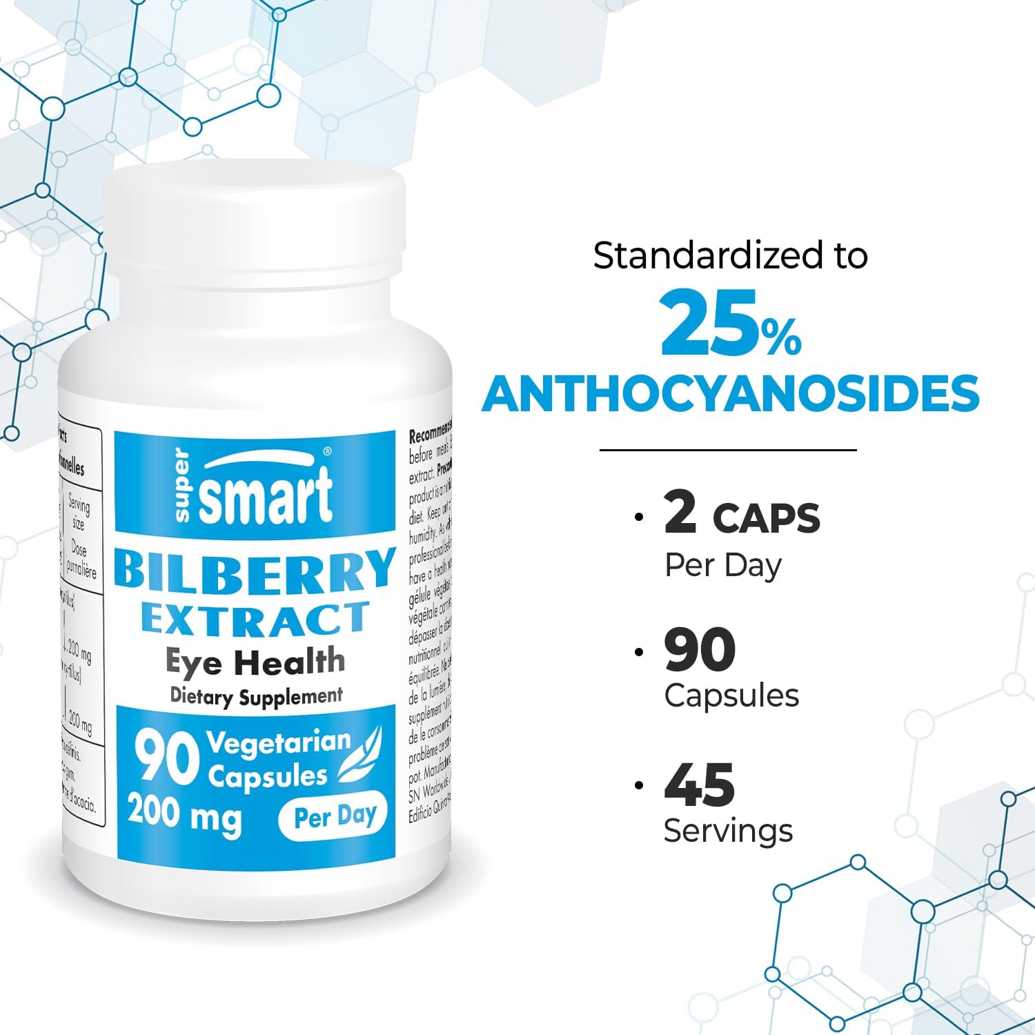 High Strength Bilberry Extract Supplement for Eyes - 25% Anthocyanin - Non-GMO & Gluten Free - 90 Vegetarian Capsules