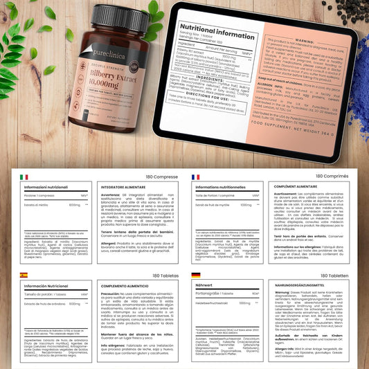 High Strength Bilberry Extract Tablets - 10,000mg x 720 (4 Bottles) - Rich in Anthocyanidins