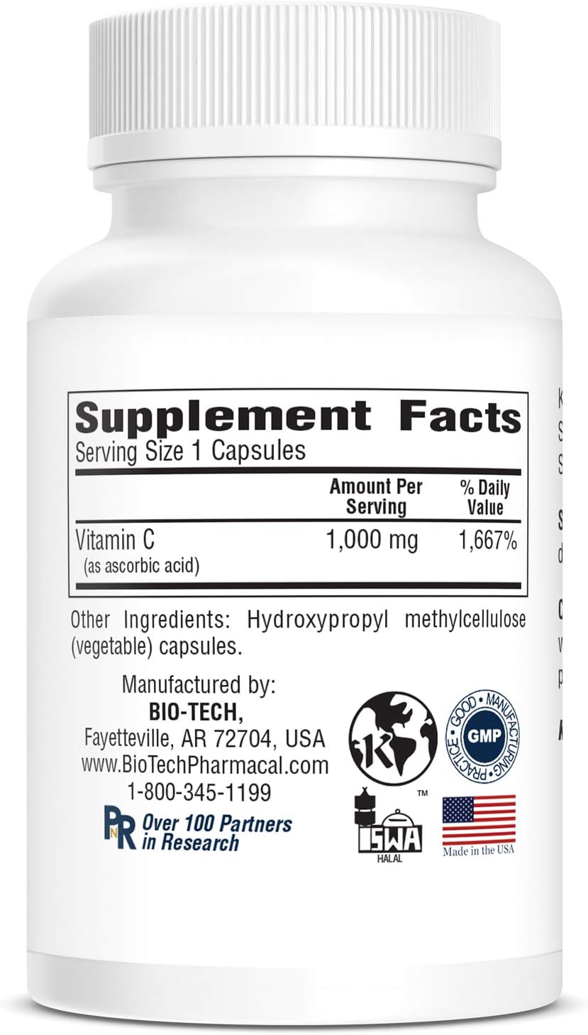 High Strength Bio-Tech Pharmacal C-1000 Vitamin C Supplement - 250 Vegetarian Capsules