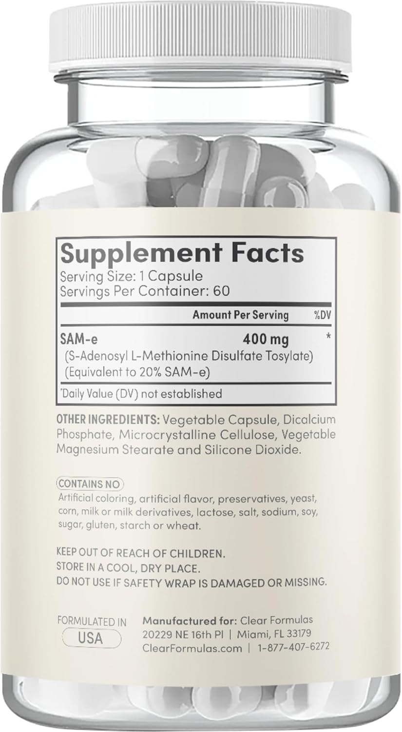 High Strength Bioactive SAM-e 400mg Supplement for Joint, Liver, and Mood Support - Vegan & Non-GMO - Made in the USA - 60 Servings