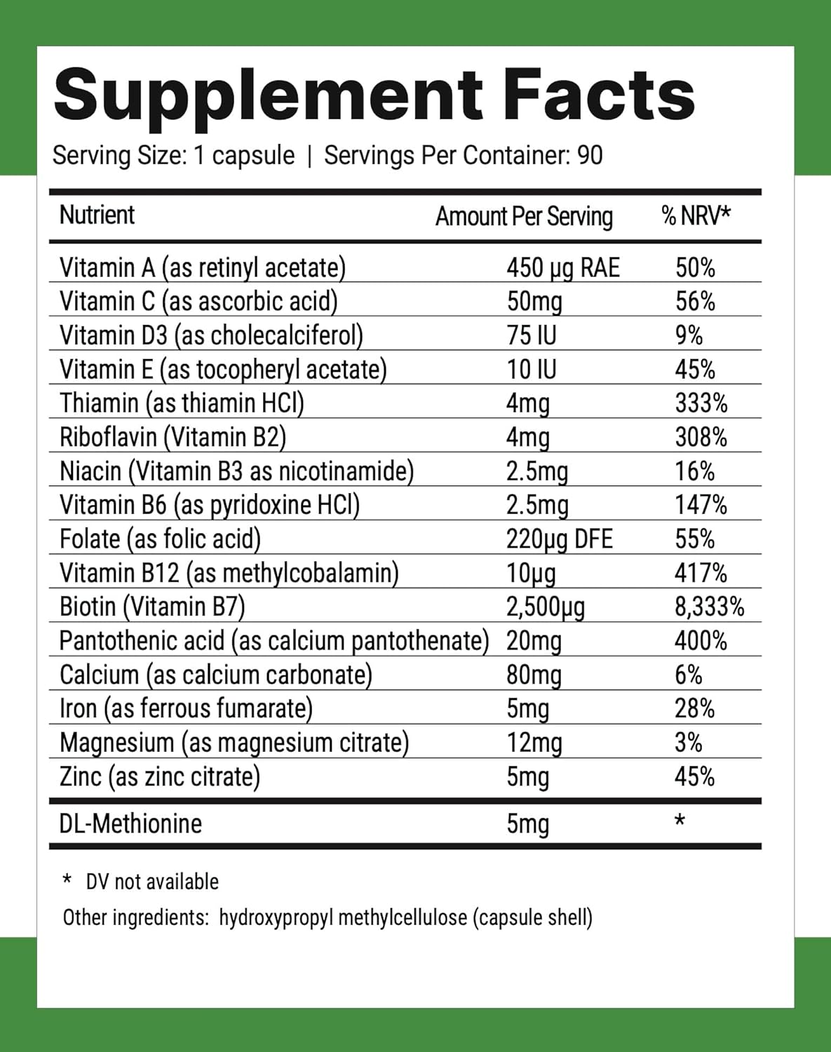 High Strength Biotin Complex for Hair Growth - 90 Capsules with Vitamin A, Folic Acid, and Calcium - Ideal for Keto and Fasting