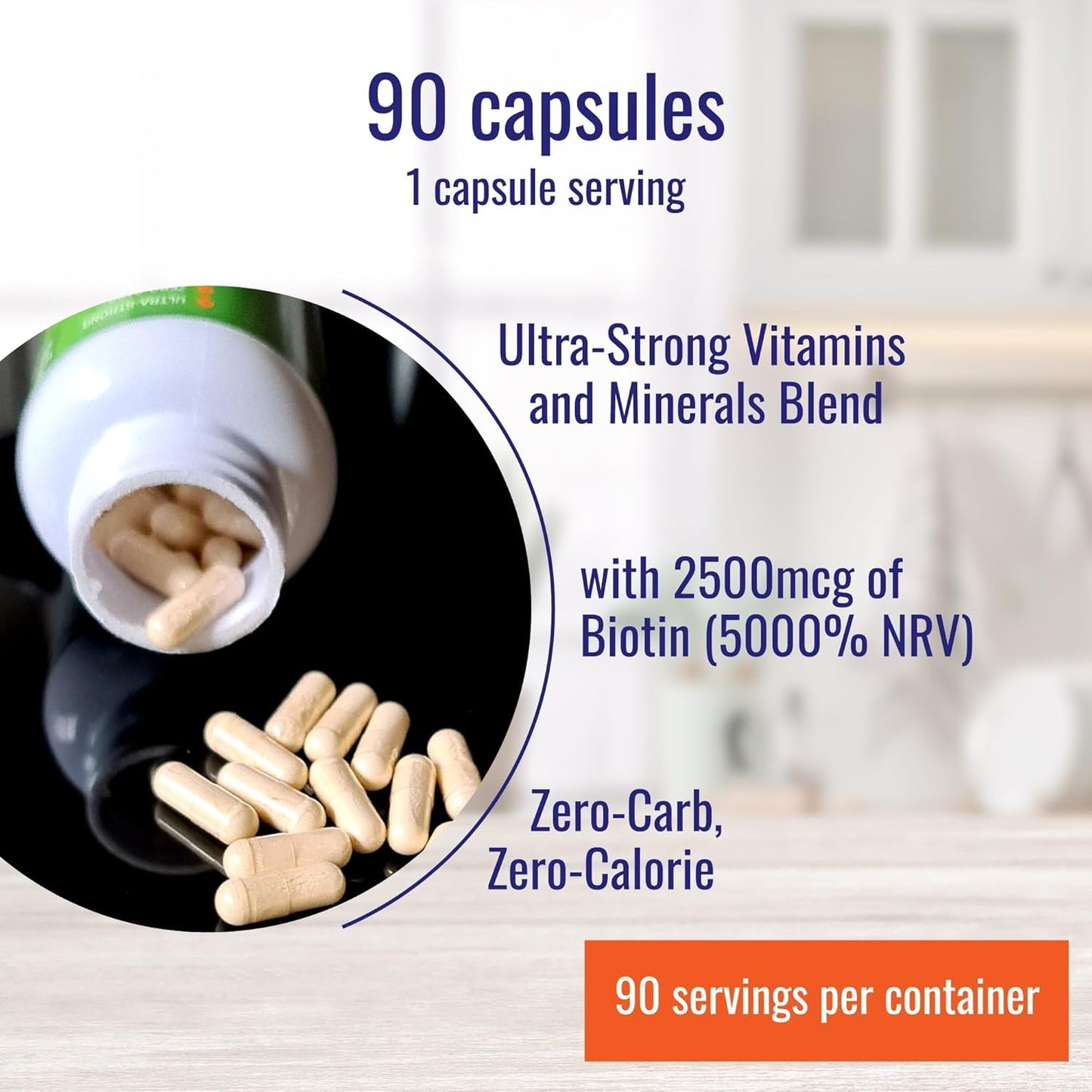 High Strength Biotin Complex for Hair Growth - 90 Capsules with Vitamin A, Folic Acid, and Calcium - Ideal for Keto and Fasting