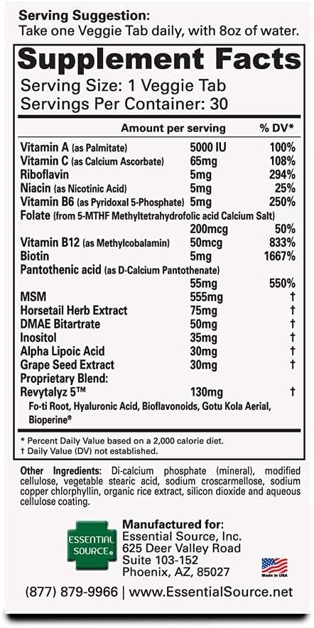 High Strength Biotin Supplement for Hair, Skin, and Nails - 30 Veggie Tablets - Supports Hair Growth (5000 MCG) - Vitamin A, C, B12 - Men and Women's Health Vitamins