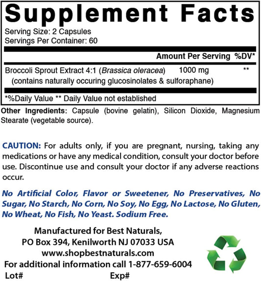 High Strength Broccoli Sprouts Extract with Zinc Gluconate - 1000mg & 50mg - Antioxidant Rich Supplement for Immune Support