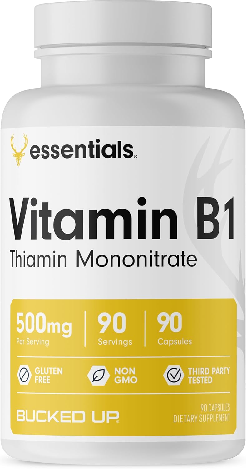 High Strength Bucked Up Vitamin B1 500mg Capsules, Essential Nutrient Supplement (90 Servings)
