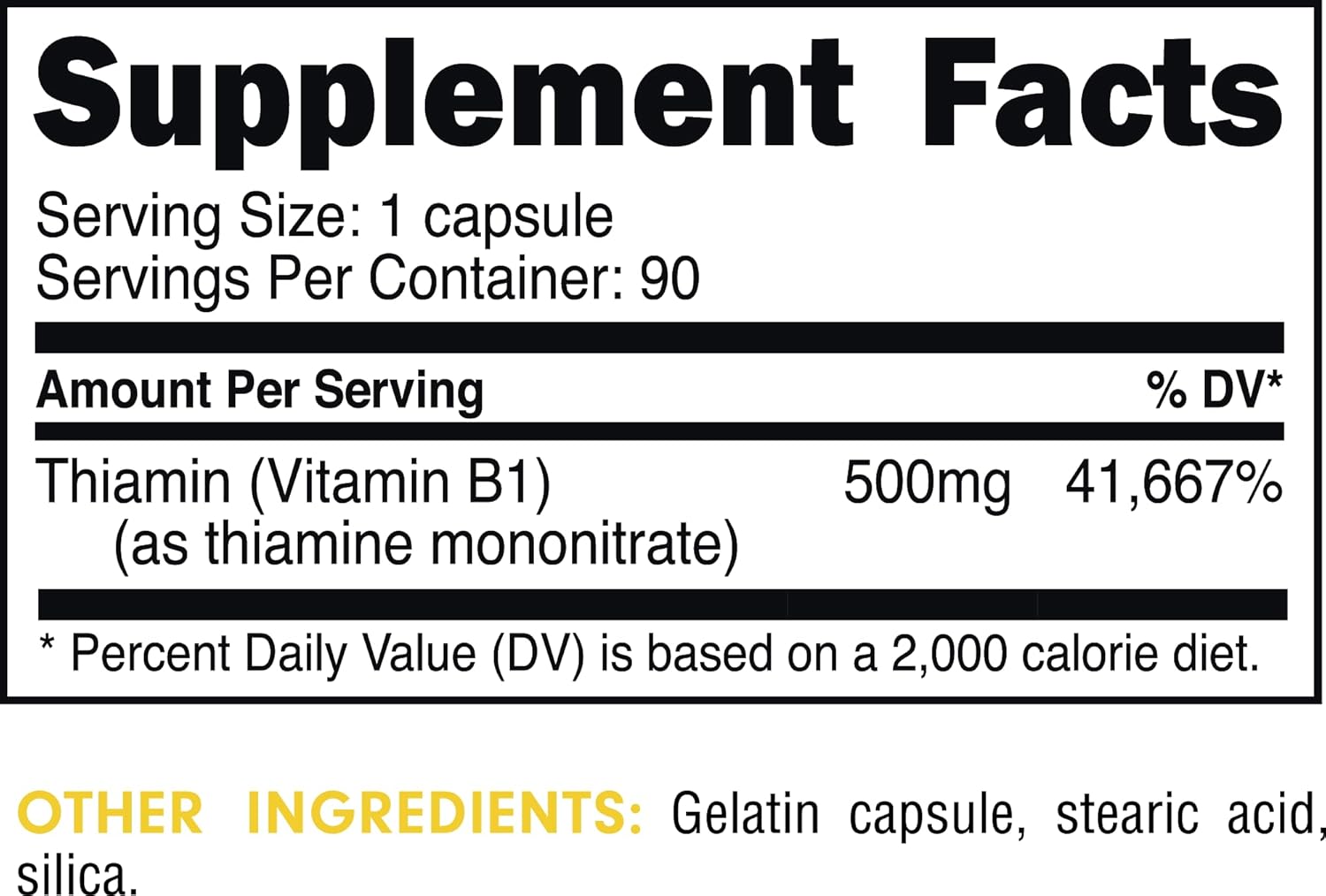 High Strength Bucked Up Vitamin B1 500mg Capsules, Essential Nutrient Supplement (90 Servings)