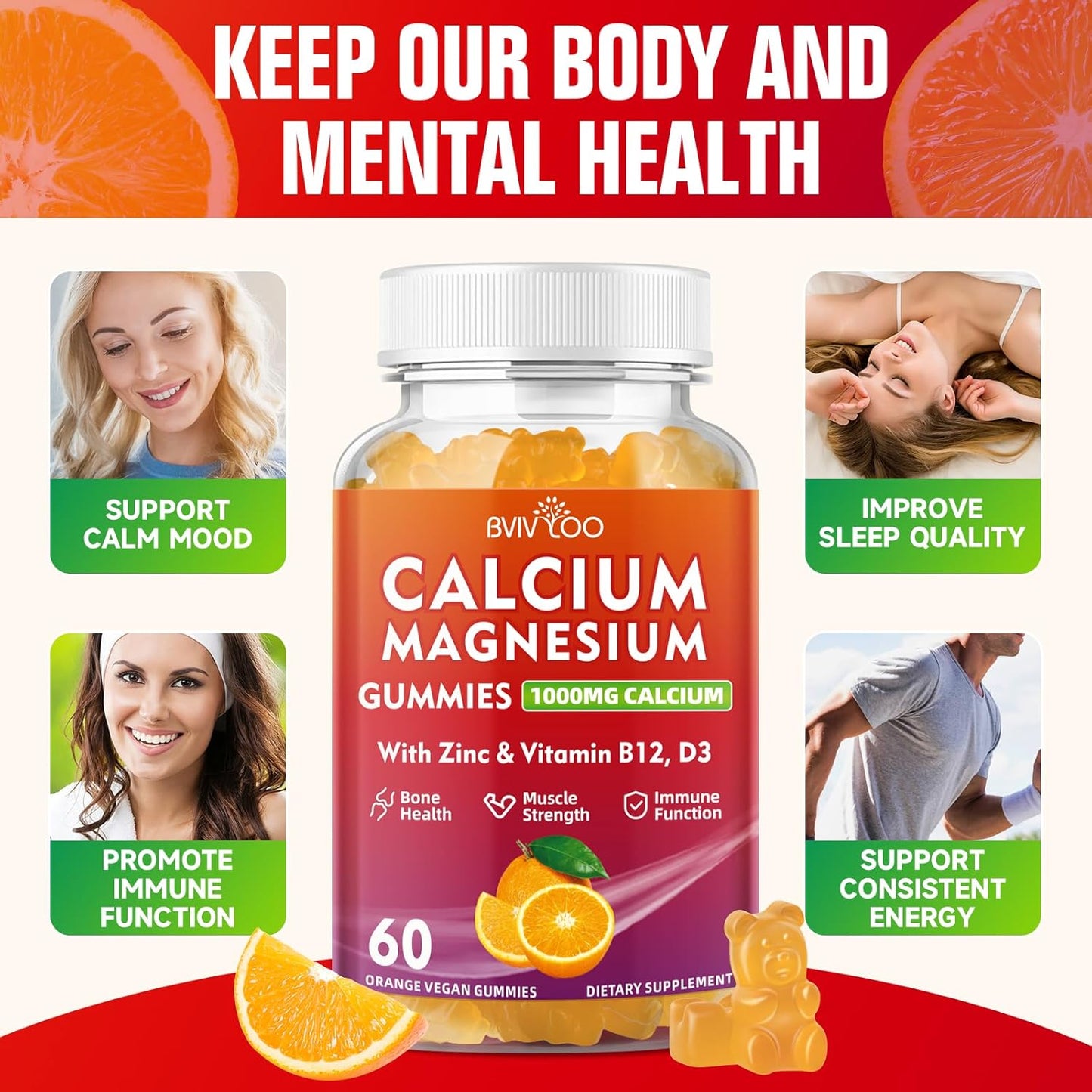High Strength Calcium Gummies - BVIVLOO 1000mg Supplement for Bone Health