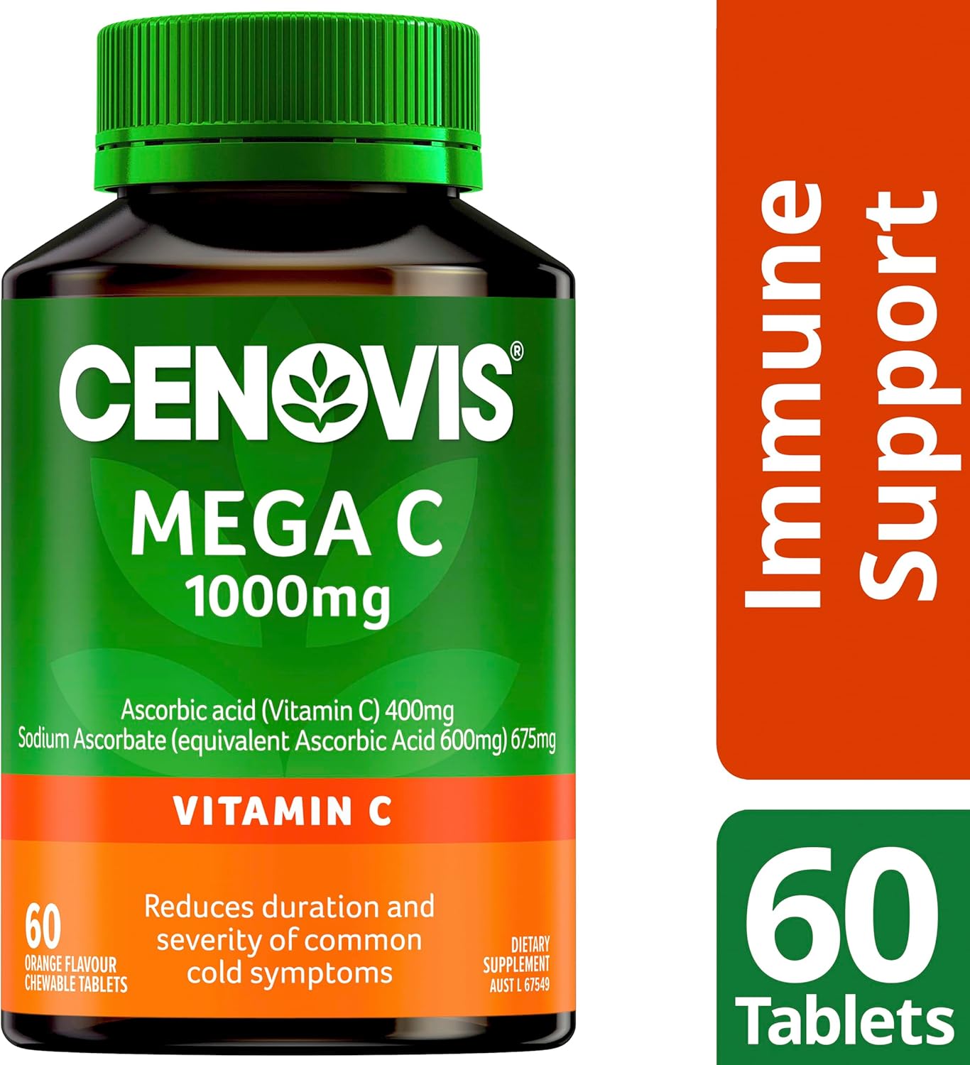High Strength Cenovis 1000mg Vitamin C Tablets in Refreshing Orange Flavor for Immune Support