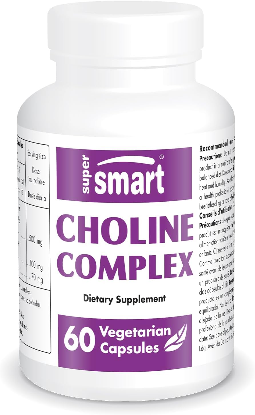High Strength Choline Complex Supplement with Patented Formula - Choline Bitartrate, GPC Choline & CDP Choline - 60 Capsules, Non-GMO & Gluten-Free