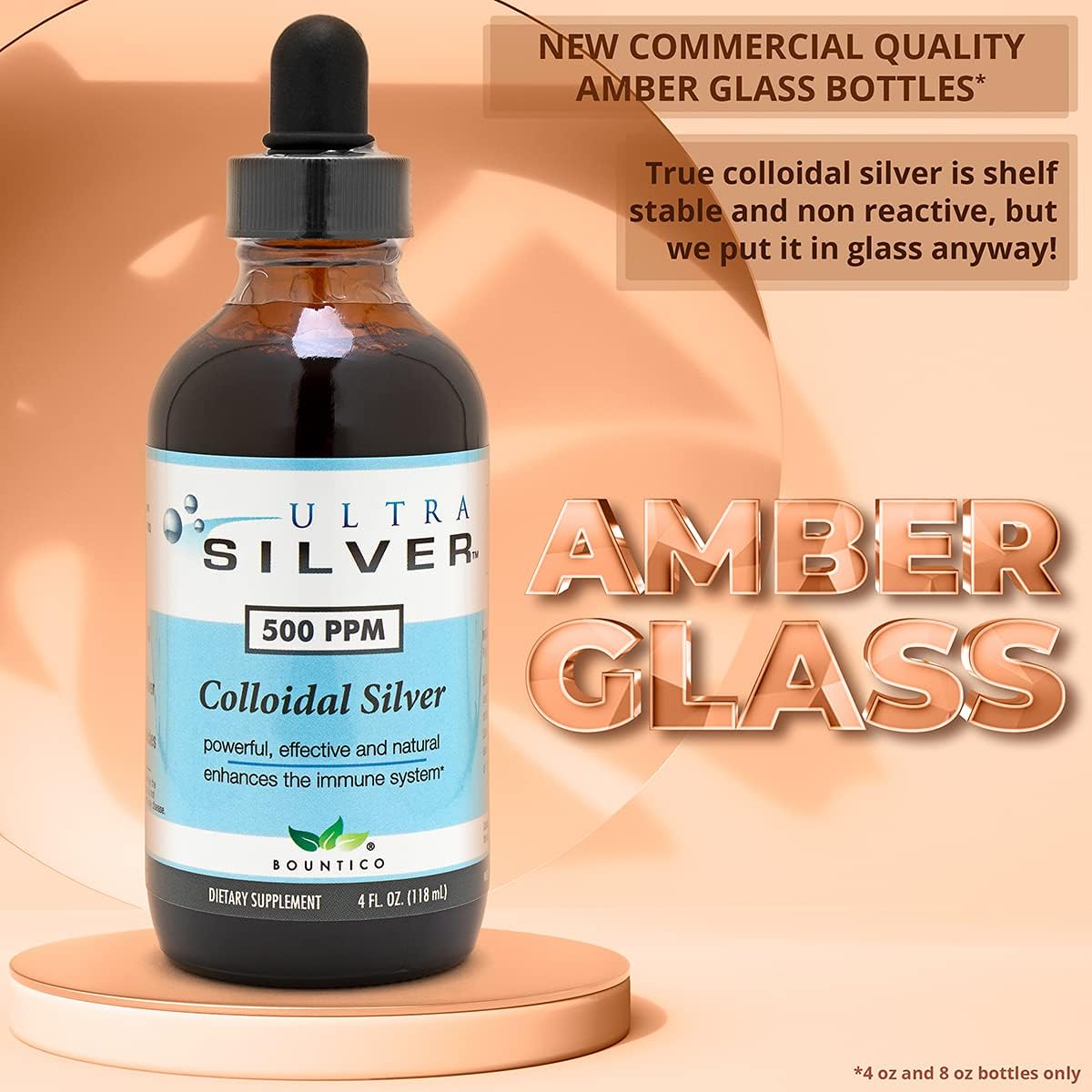 High Strength Colloidal Silver Mineral Supplement - 10,000 PPM, 8 Oz - True Colloidal Silver with Dropper - (2) 4 Ounce Glass Bottles - Ultra Silver®