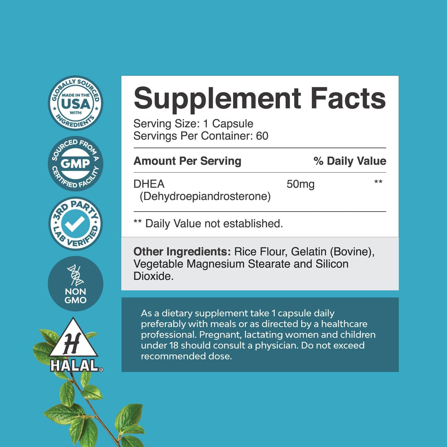 High Strength DHEA 50mg Supplement for Men & Women - Boost Energy & Hormone Balance - 2 Month Supply