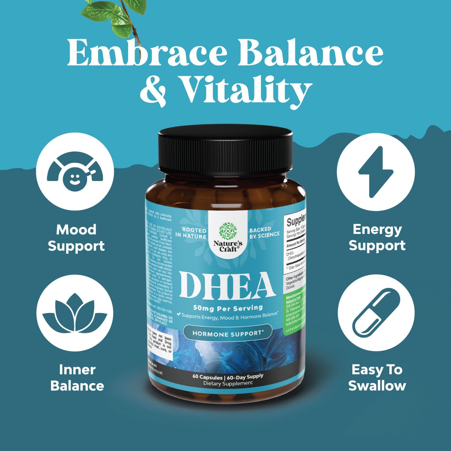High Strength DHEA 50mg Supplement for Men & Women - Boost Energy & Hormone Balance - 2 Month Supply