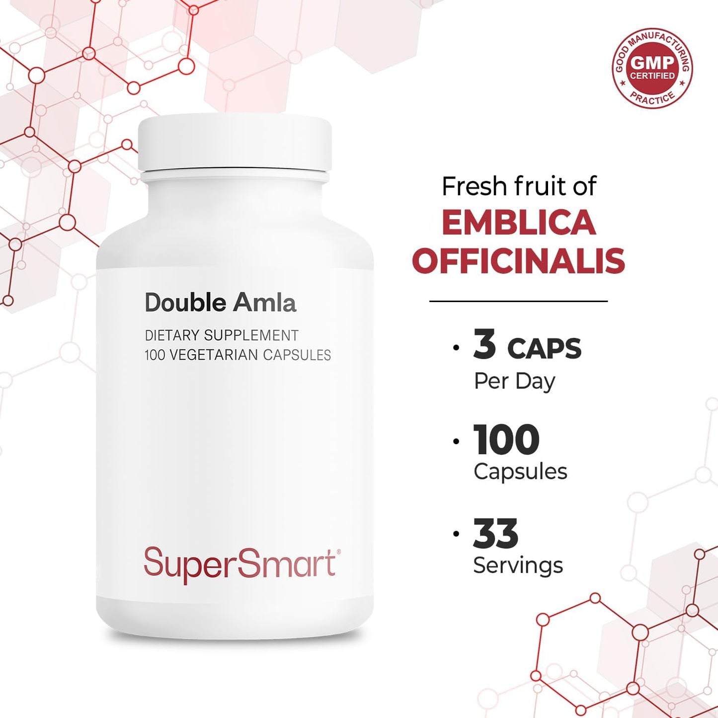 High Strength Double AMLA Supplement with Fresh Indian Gooseberry Extract - Patented Formula - Non-GMO & Gluten Free - 100 Vegetarian Capsules