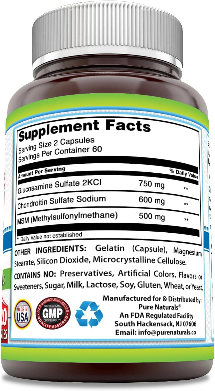 High Strength Glucosamine Chondroitin & MSM Capsules | 1850 Mg per Serving | 120 Count | Non-GMO, Gluten-Free | USA Made