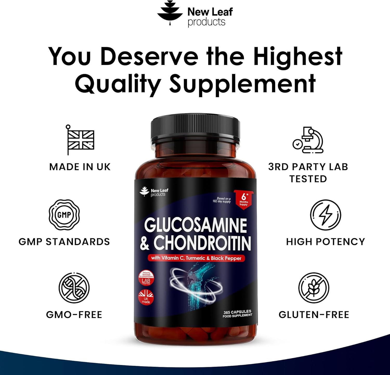 High Strength Glucosamine & Chondroitin with MSM - 365 Tablets, Vitamin C Enriched, Gluten-Free - GMP Certified Food Supplement
