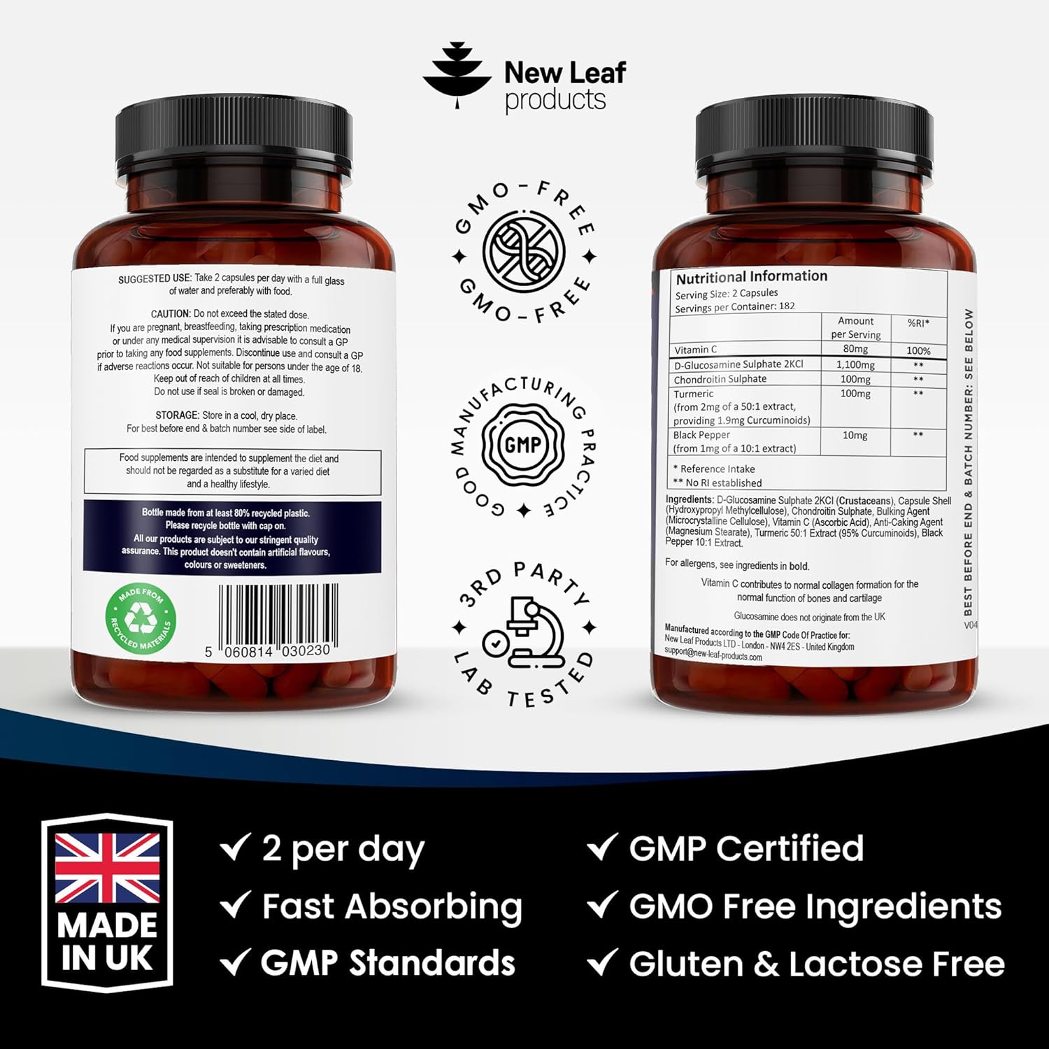 High Strength Glucosamine & Chondroitin with MSM - 365 Tablets, Vitamin C Enriched, Gluten-Free - GMP Certified Food Supplement