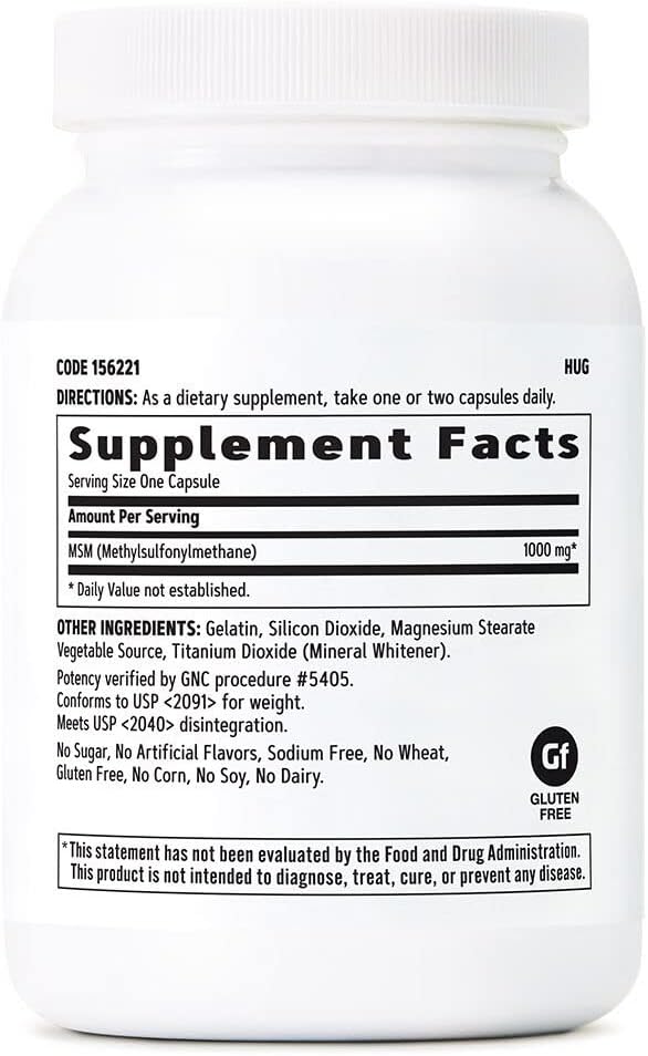 High Strength GNC MSM Supplement for Joint Cartilage Support, 1000mg, 90 Capsules