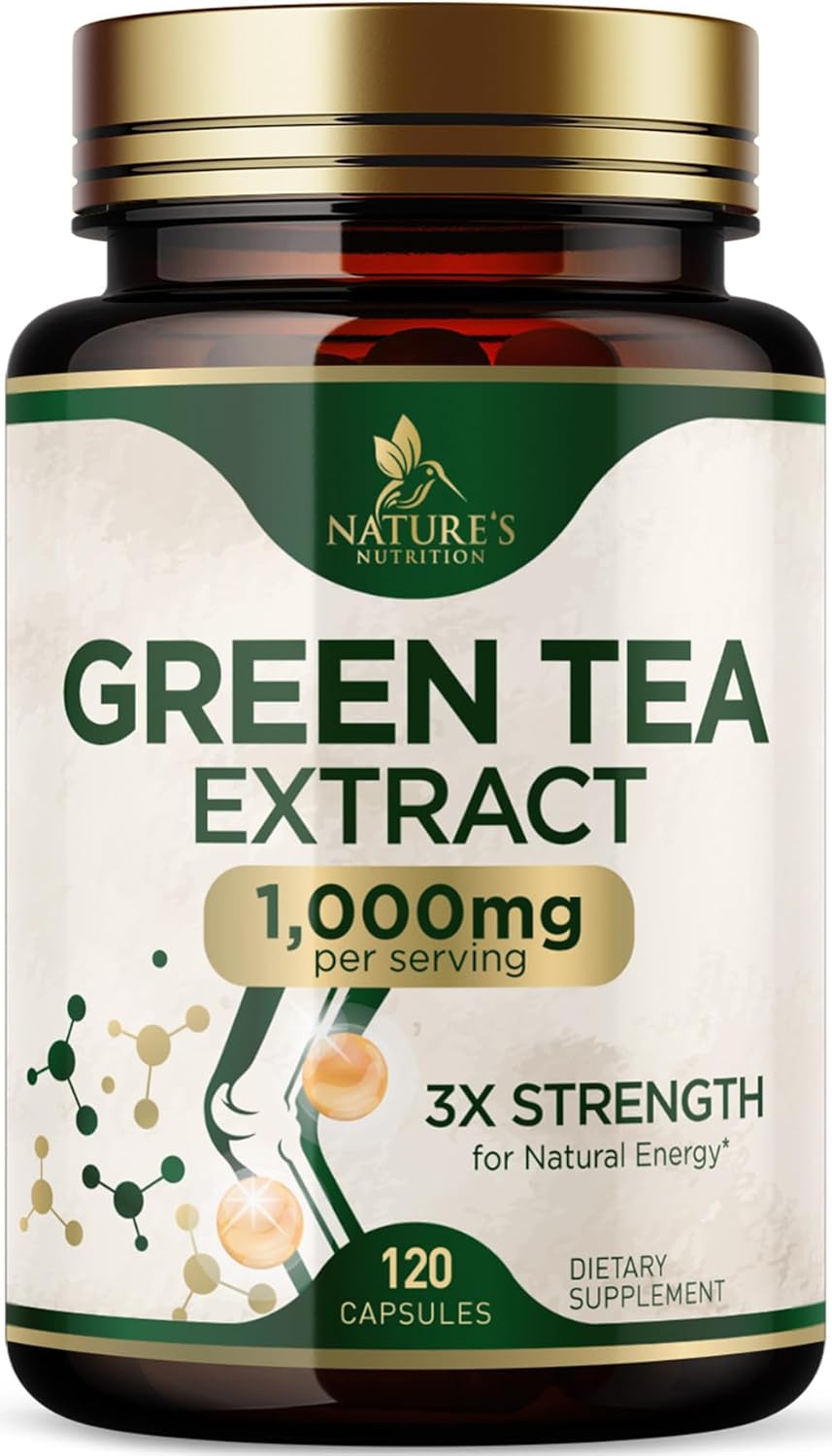 High Strength Green Tea Extract Pills - 1000mg with 98% EGCG & Polyphenols - Boost Energy, Heart & Antioxidant Health - Natural Caffeine Source - 120 Capsules