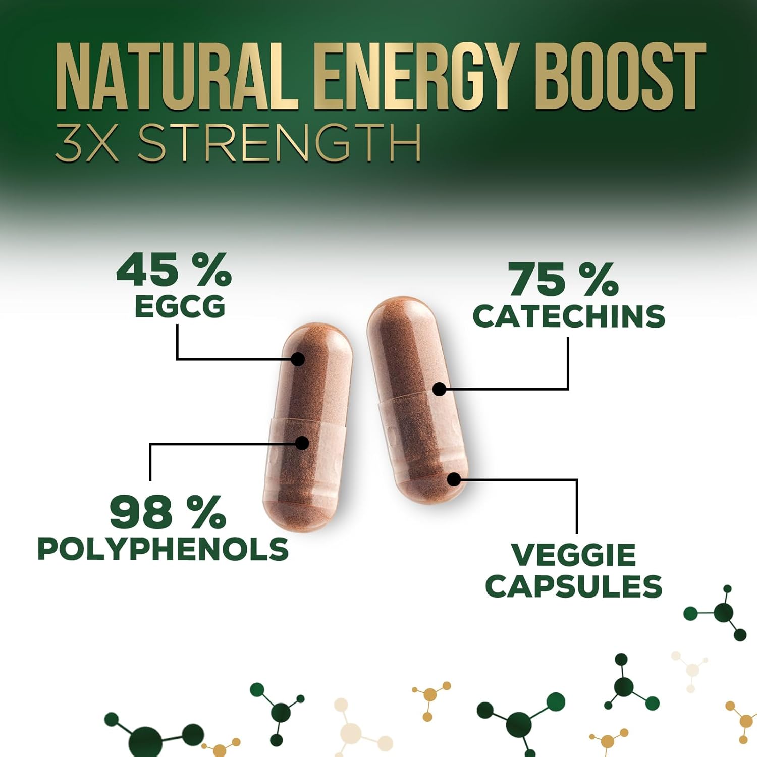 High Strength Green Tea Extract Pills - 1000mg with 98% EGCG & Polyphenols - Boost Energy, Heart & Antioxidant Health - Natural Caffeine Source - 120 Capsules