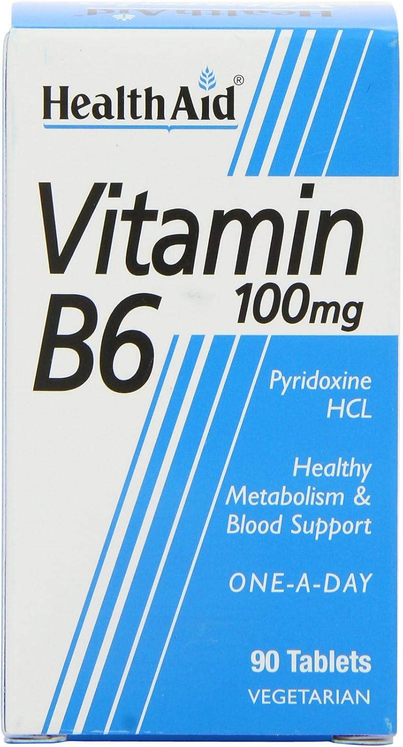 High Strength HealthAid Vitamin B6 Pyridoxine HCl 100mg - 90 Tablets for Wellness and Energy Support