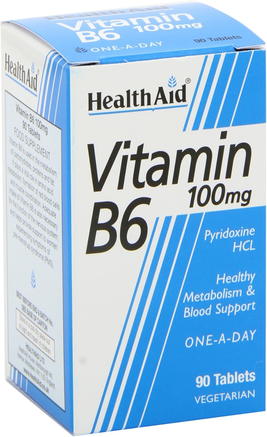 High Strength HealthAid Vitamin B6 Pyridoxine HCl 100mg - 90 Tablets for Wellness and Energy Support