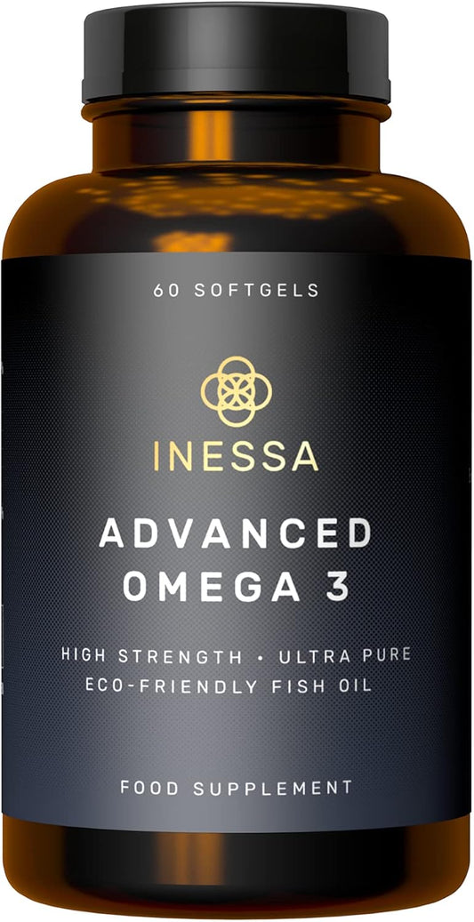 High Strength Inessa Omega 3 Fish Oil Capsules - 1200mg (480mg EPA/360mg DHA) - Eco Friendly, Ultra Pure - 60 Count, 2 Month Supply - GMP & Friends of The Sea Certified