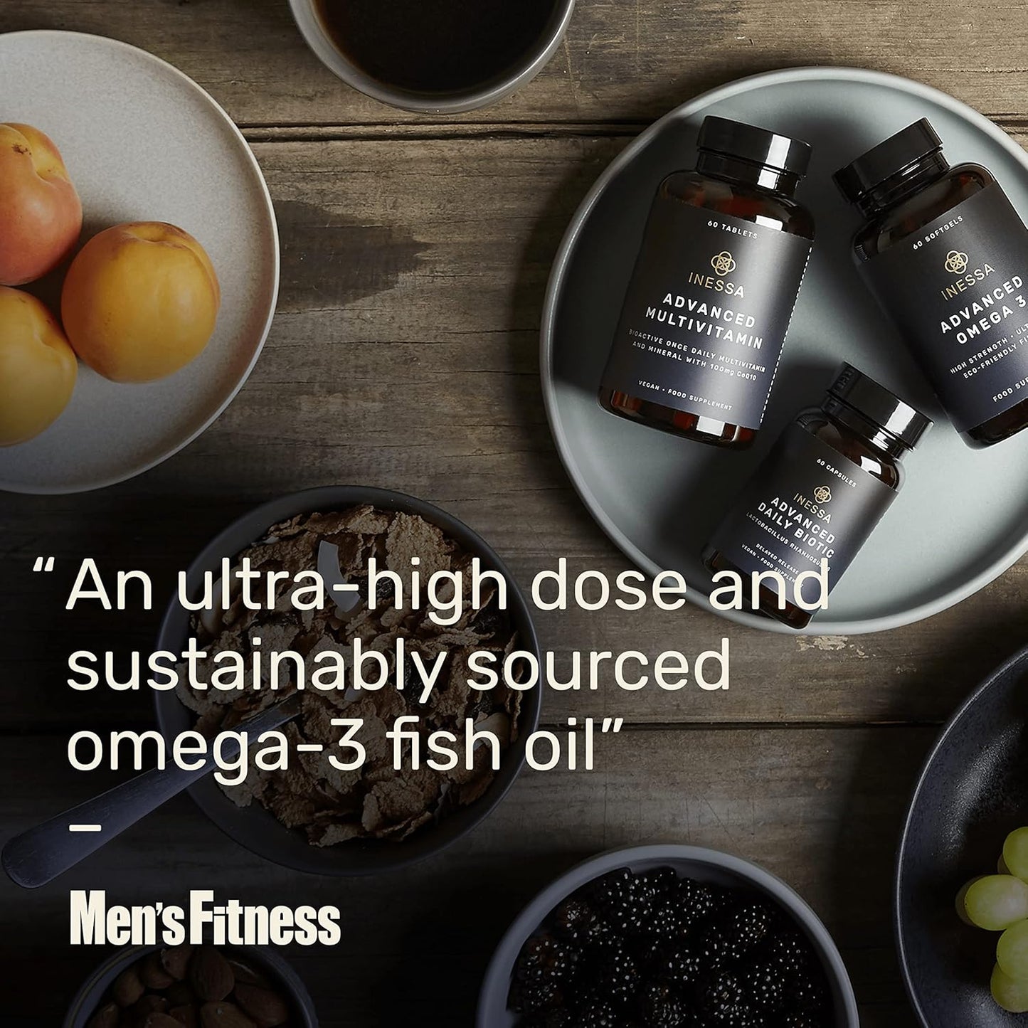 High Strength Inessa Omega 3 Fish Oil Capsules - 1200mg (480mg EPA/360mg DHA) - Eco Friendly, Ultra Pure - 60 Count, 2 Month Supply - GMP & Friends of The Sea Certified