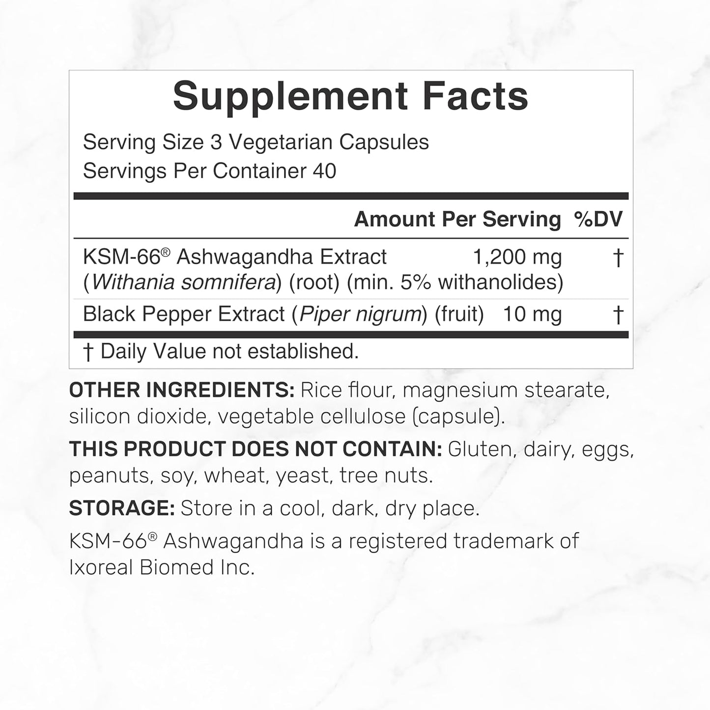High Strength KSM 66 Ashwagandha Supplement with Black Pepper for Relaxation, Energy, Brain Health - 120 Veggie Capsules