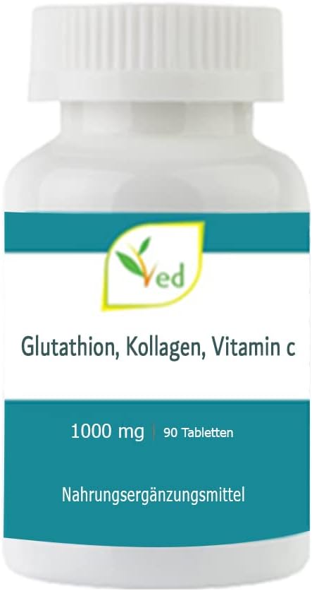 High Strength L-Glutathione Tablets with Collagen and Vitamin C - 90 Tablets, 1000mg