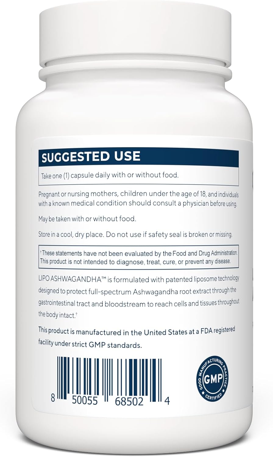 High Strength Liposomal Ashwagandha Supplements - 90 Capsules, 200mg Per Serving - Non-GMO, Made in USA, Third-Party Tested