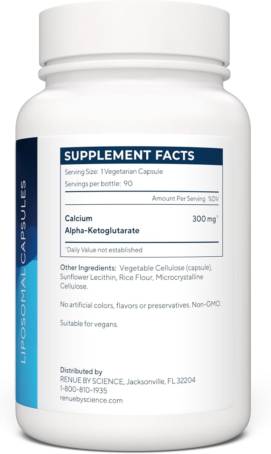 High Strength Liposomal Calcium AKG Supplement by RENUE | 90 Capsules - 300mg per Serving | Non-GMO & Made in USA - BoostGo Australia