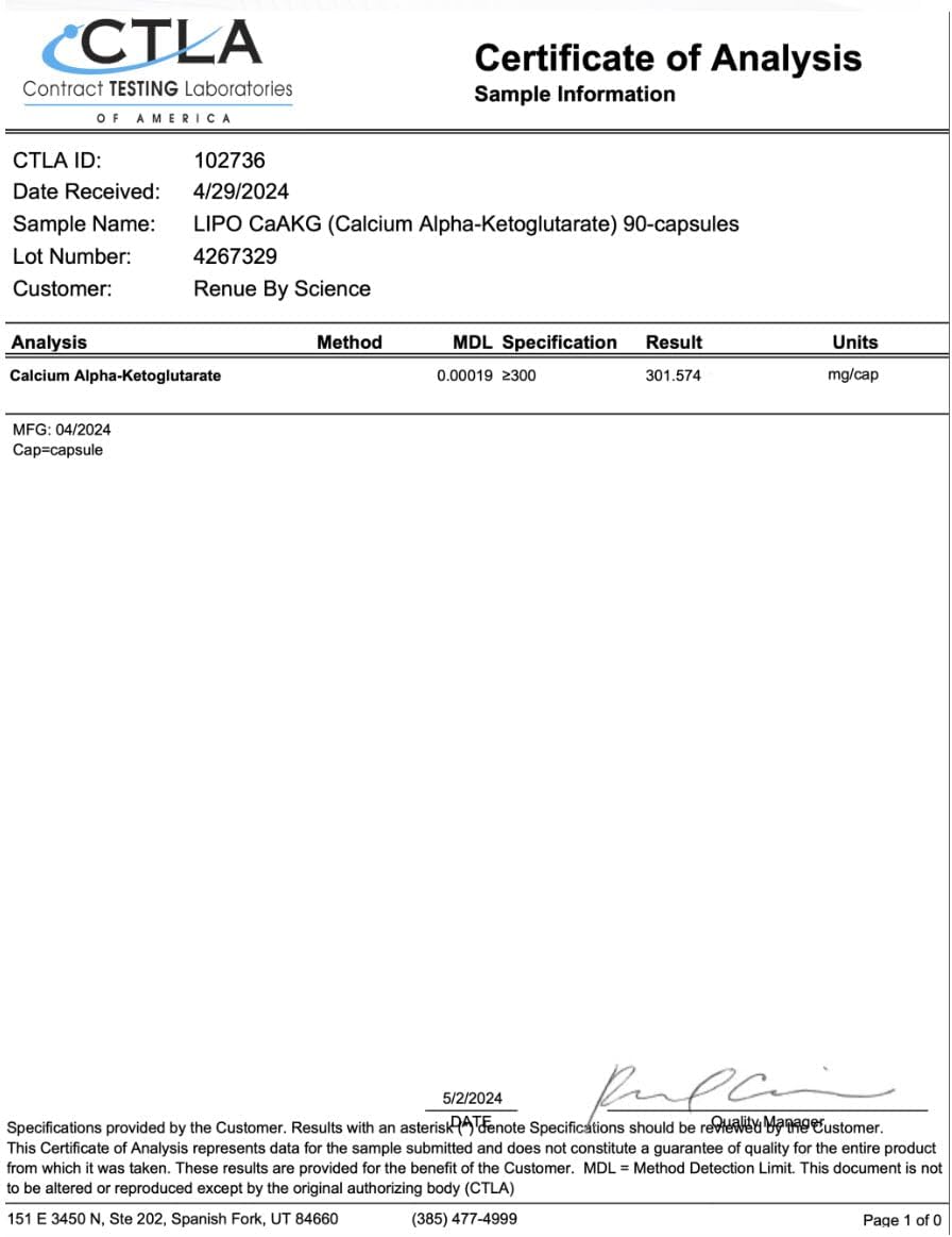 High Strength Liposomal Calcium AKG Supplement by RENUE | 90 Capsules - 300mg per Serving | Non-GMO & Made in USA - BoostGo Australia