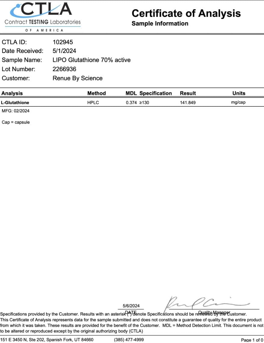 High Strength Liposomal Glutathione Supplement | 90 Capsules - 130mg per Serving | Non-GMO & Third-Party Tested | Made in USA