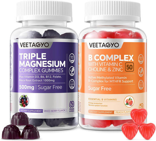 High Strength Magnesium Gummies with Methylated B Complex - 50 Gummies, 500mg Magnesium, 400mg B Complex