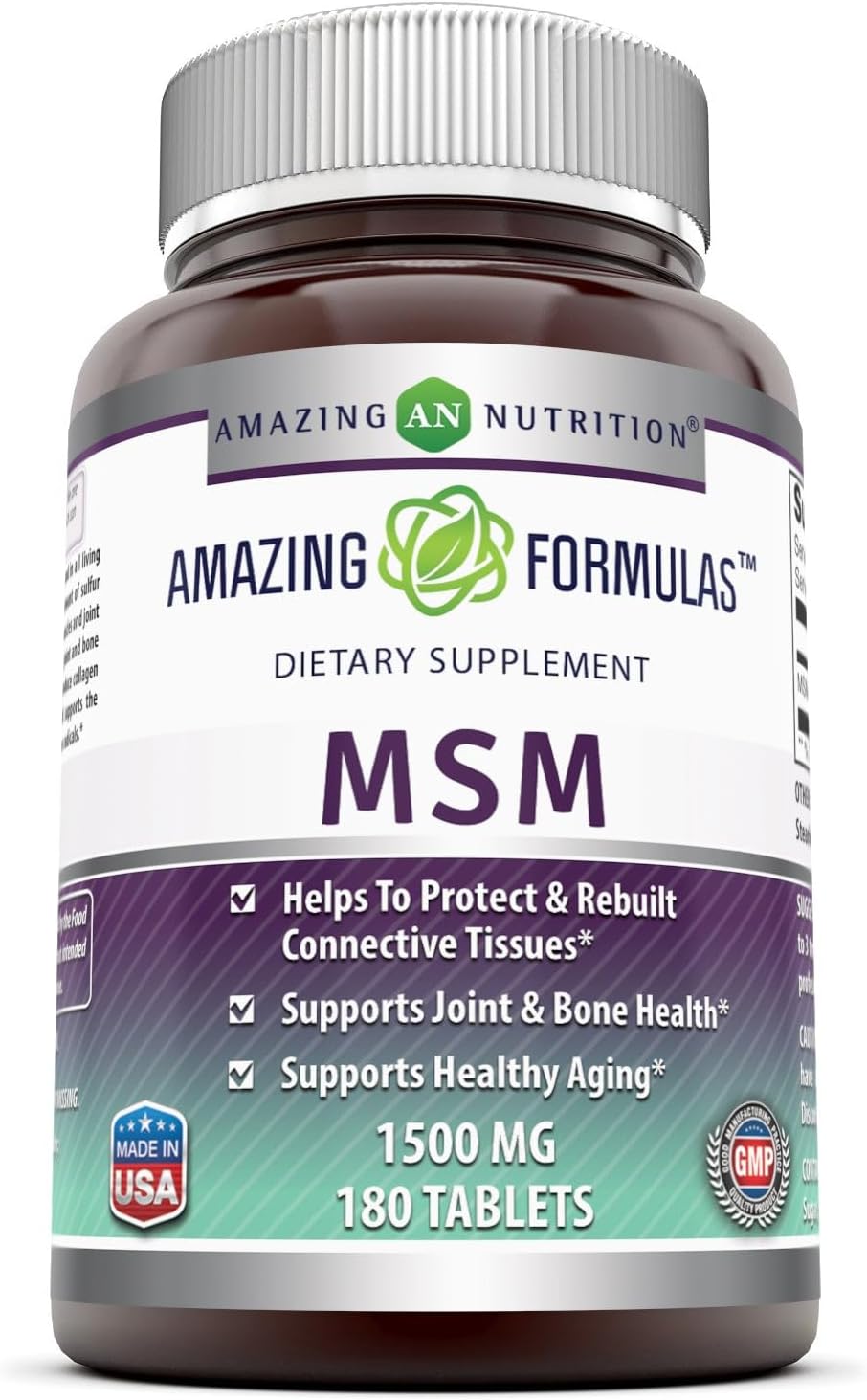 High Strength MSM 1500mg Tablets for Joint & Bone Health - Supports Connective Tissues & Healthy Aging - Non-GMO & Gluten-Free - 180 Tablets