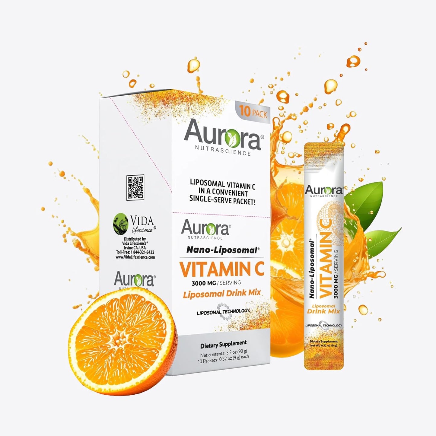 High Strength Nano-Liposomal Vitamin C Drink Mix for Immune Support - 3,000 mg Per Serving - 10 Packets