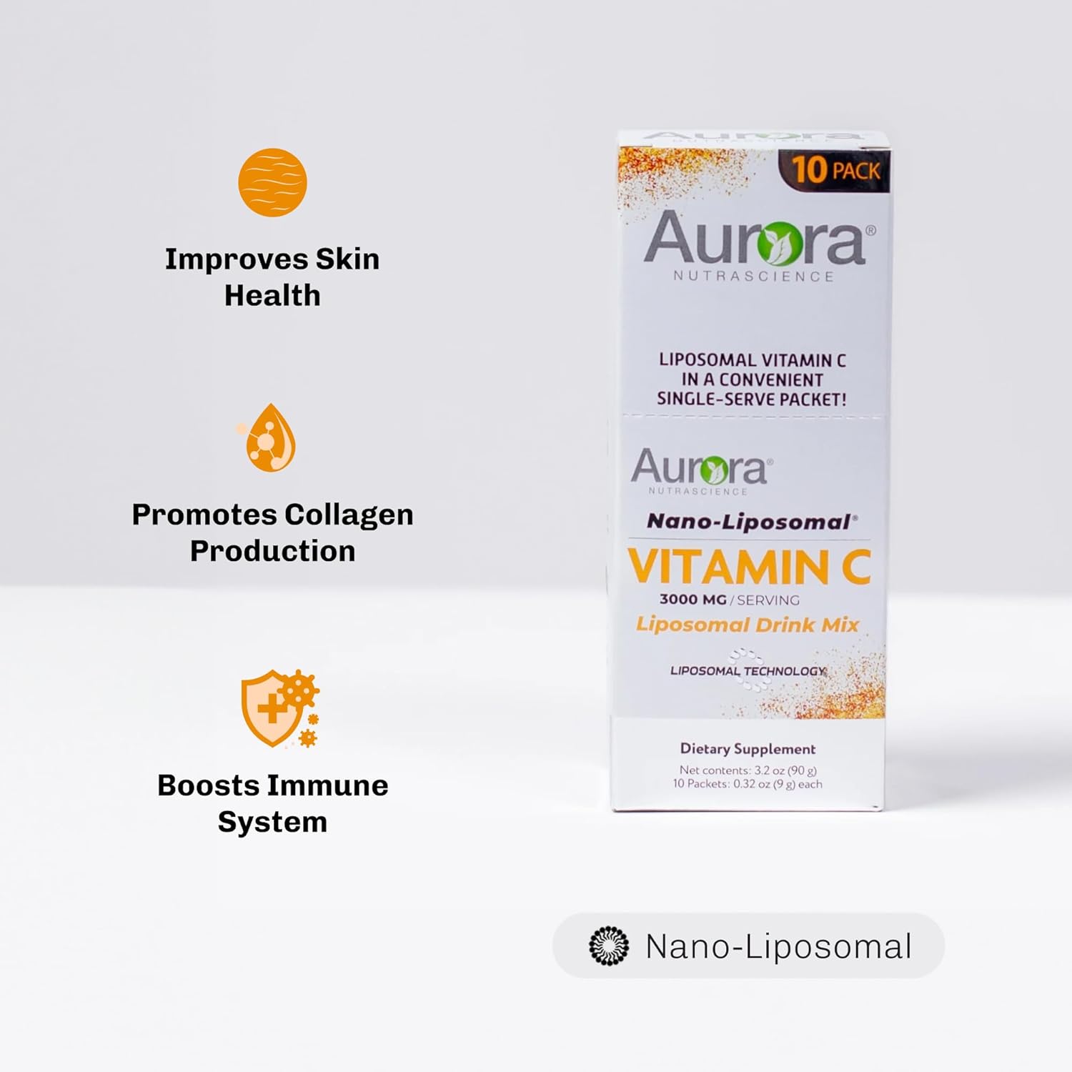 High Strength Nano-Liposomal Vitamin C Drink Mix for Immune Support - 3,000 mg Per Serving - 10 Packets