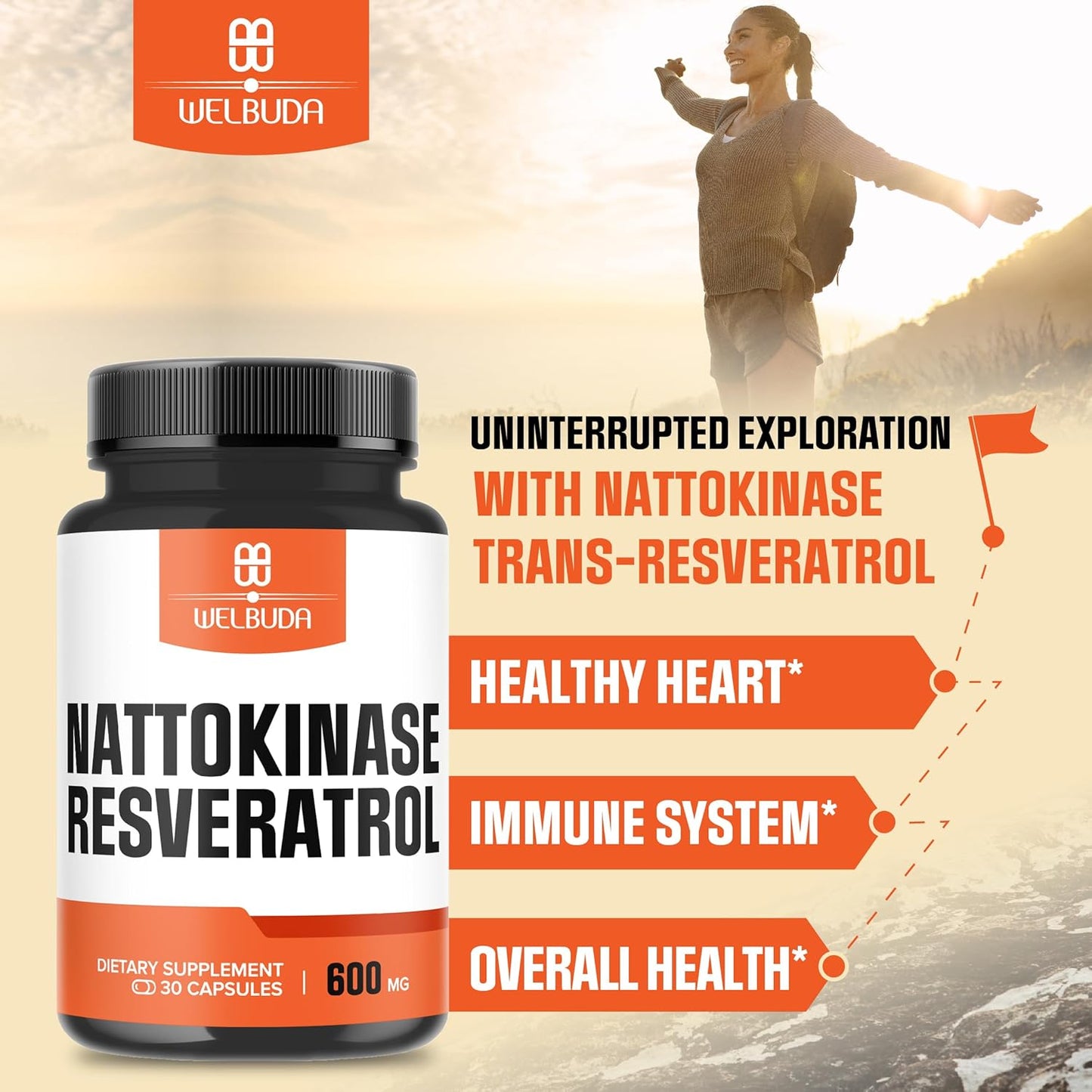 High Strength Nattokinase Supplement with Trans-Resveratrol - Immune System & Heart Support - 30 Servings