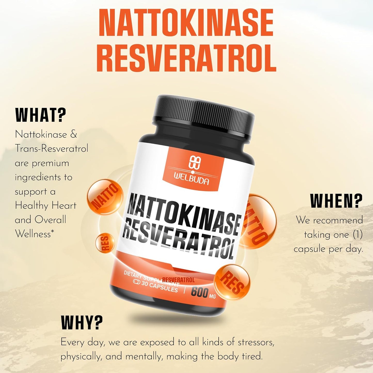 High Strength Nattokinase Supplement with Trans-Resveratrol - Immune System & Heart Support - 30 Servings