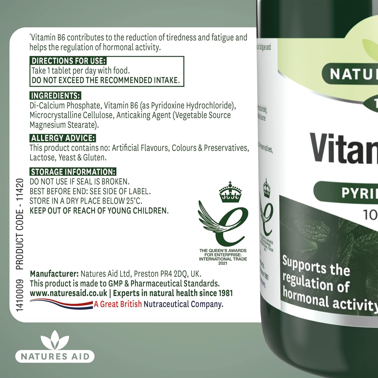 High Strength Natures Aid Vitamin B6 100mg Supplement for Daily Health Support