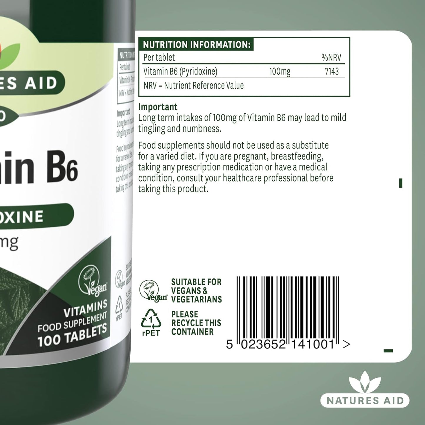 High Strength Natures Aid Vitamin B6 100mg Supplement for Daily Health Support