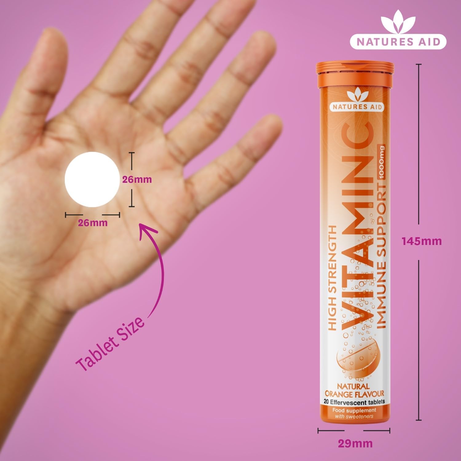 High Strength Natures Aid Vitamin C 1000MG Effervescent Tablets - 20 Count