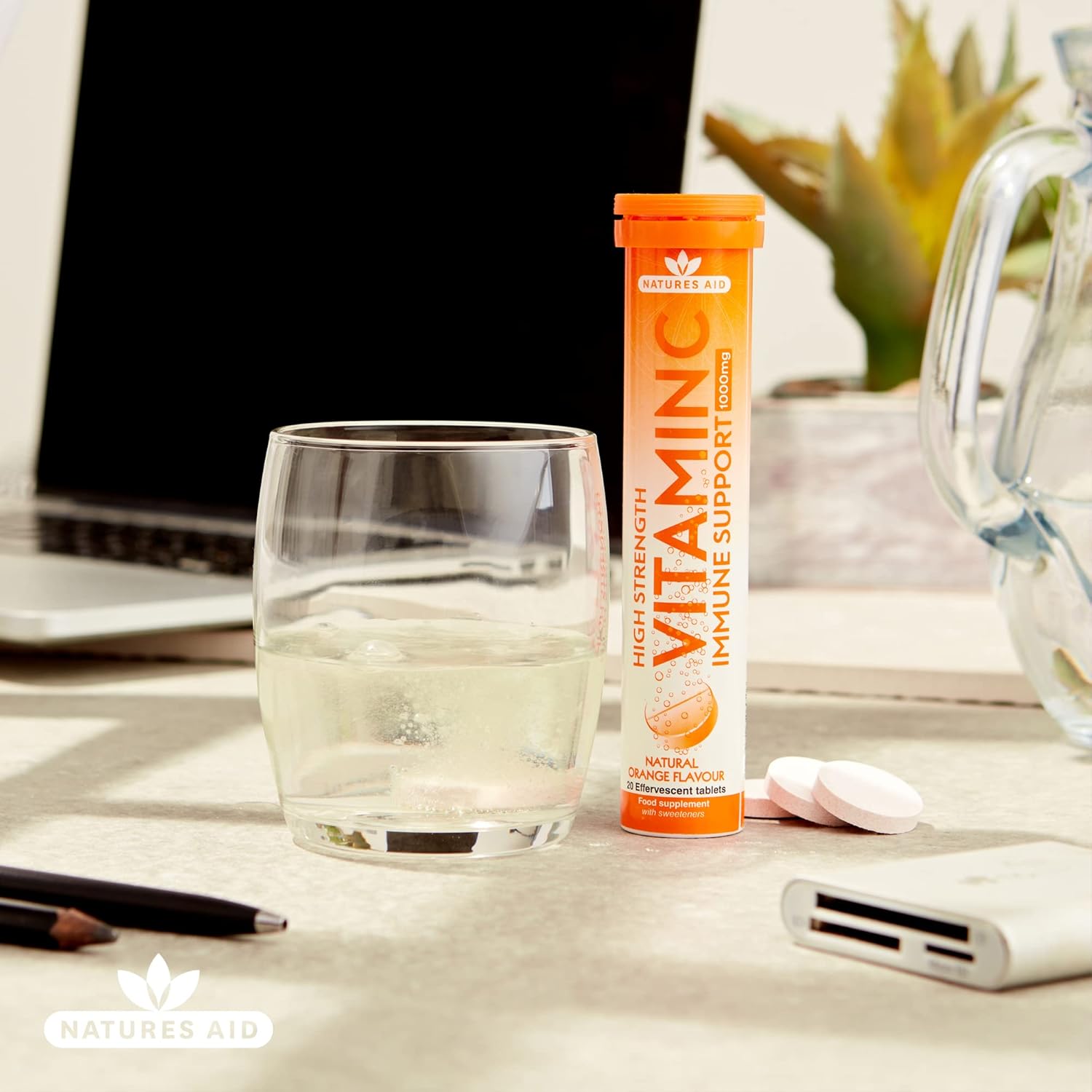 High Strength Natures Aid Vitamin C 1000MG Effervescent Tablets - 20 Count