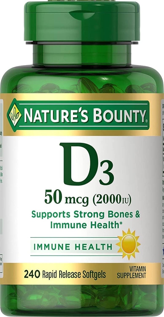 High Strength Nature's Bounty Vitamin D Softgels - 2,000 IU for Immune Support