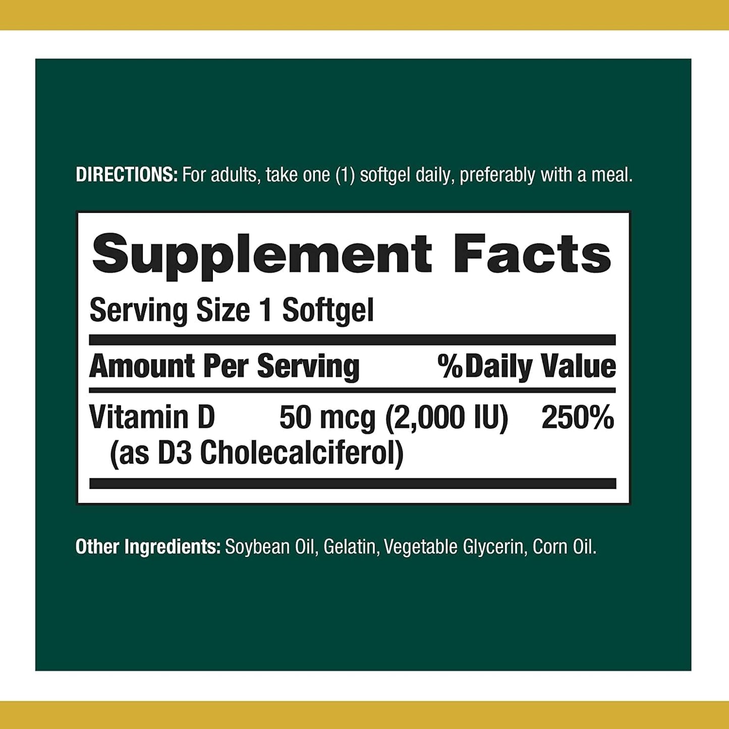 High Strength Nature's Bounty Vitamin D Softgels - 2,000 IU for Immune Support