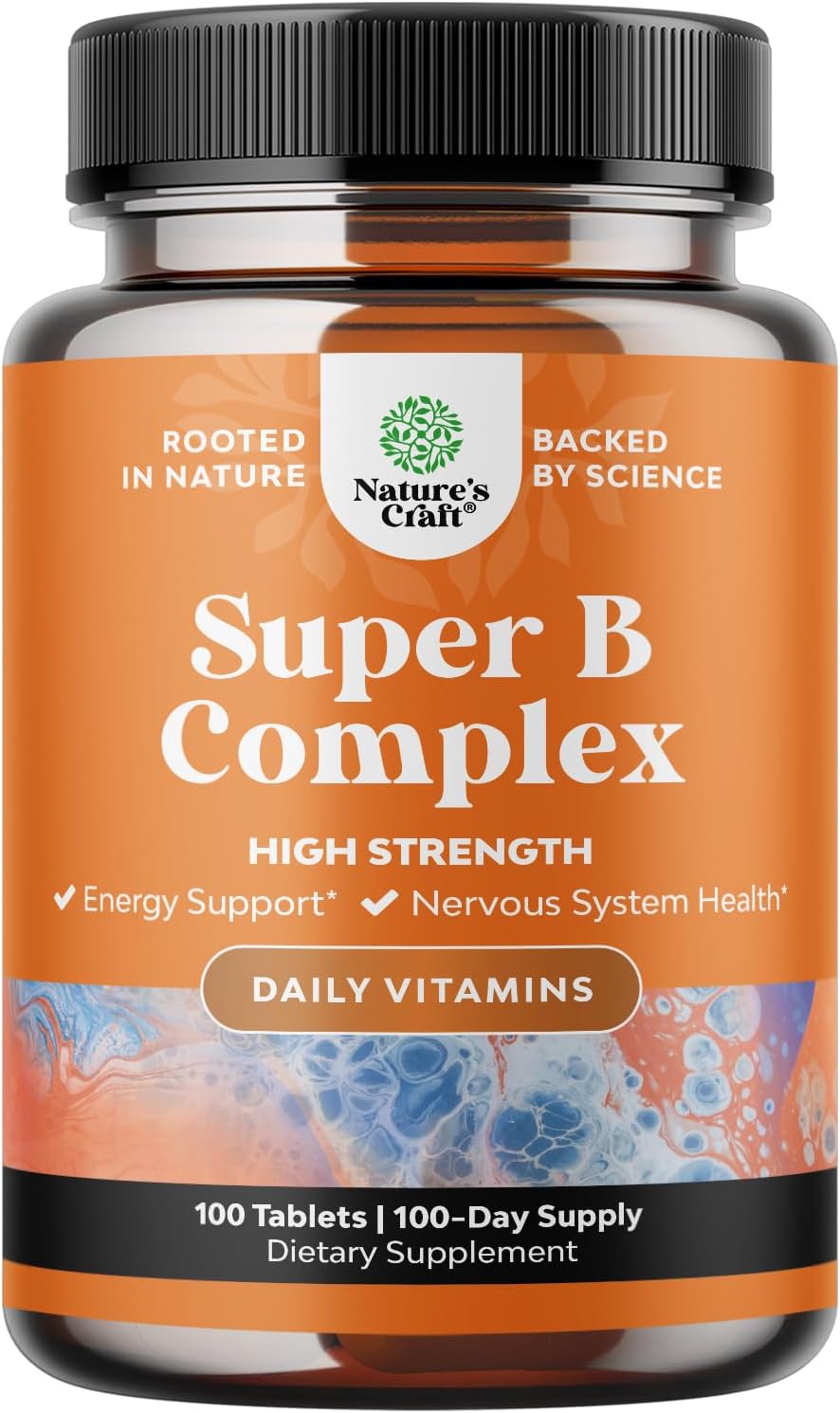 High Strength Natures Craft Vitamin B Complex Supplement - 100 Tablets for Men & Women - Supports Nervous System & Energy