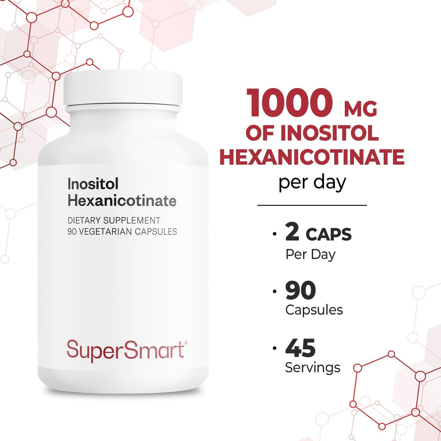 High Strength Niacin Flush Free Supplement - 1500mg Inositol Hexanicotinate | Non-GMO & Gluten Free - 90 Vegetarian Capsules