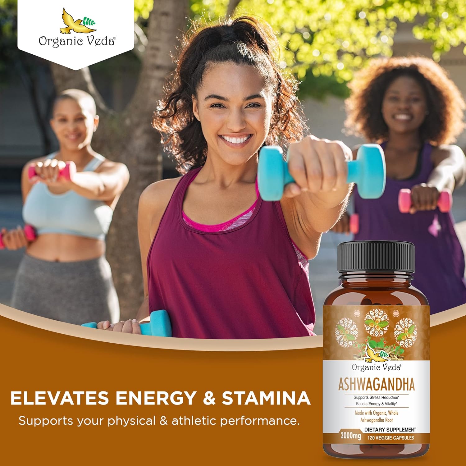 High Strength Organic Veda Ashwagandha Capsules with Black Pepper Extract - 100% Pure Root Supplement for Energy, Immunity, and Mood - Vegan - 120 Capsules